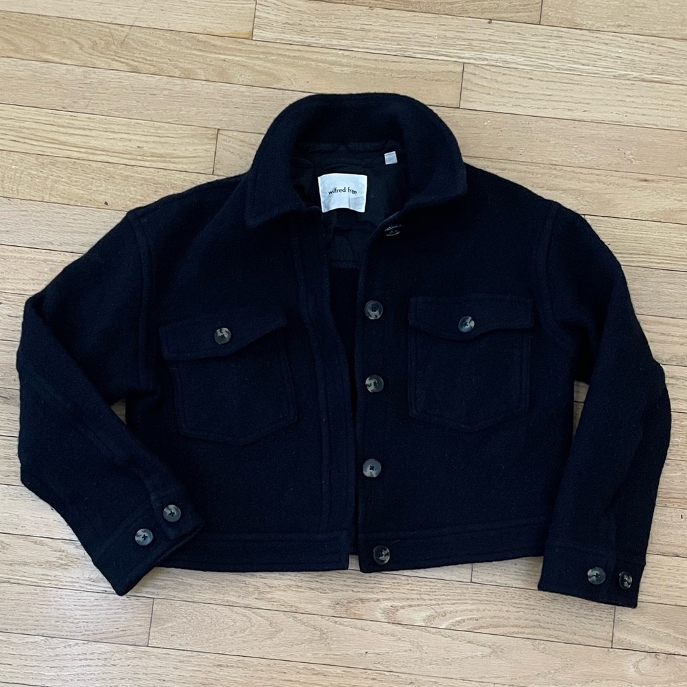 Wilfred Free Cropped Black Shirt Jacket (Shacket) in 100% Merino Wool L
